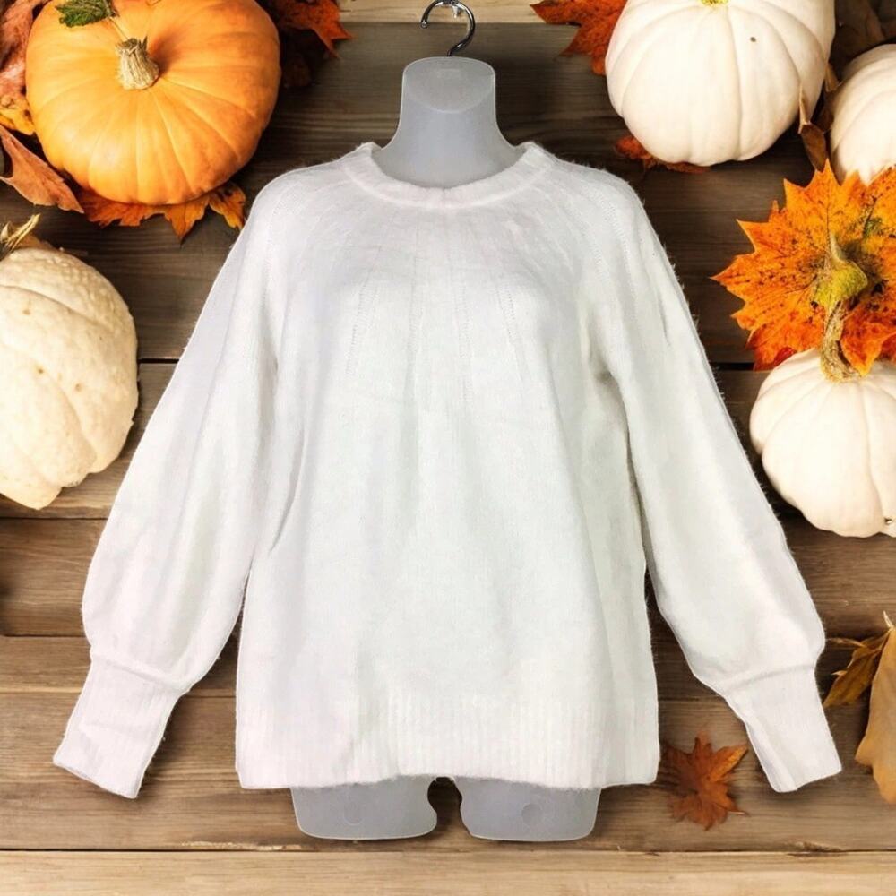 Caslon Women’s Cream Rib Yoke Pullover Sweater Long Sleeve Size Medium NWT